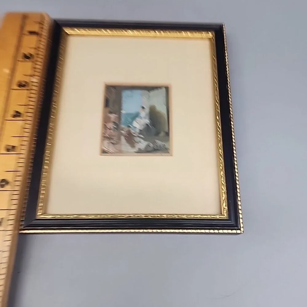Vintage Baxter Le Blond Print Framed Matte Lady Child Doorway 7x6